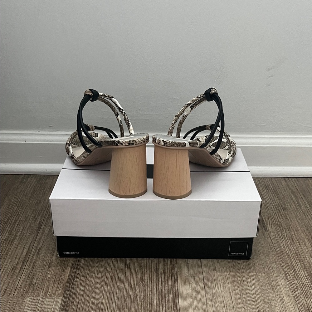 Dolce Vita Snakeskin and Black Block Heel Sandals - Picture 3 of 5